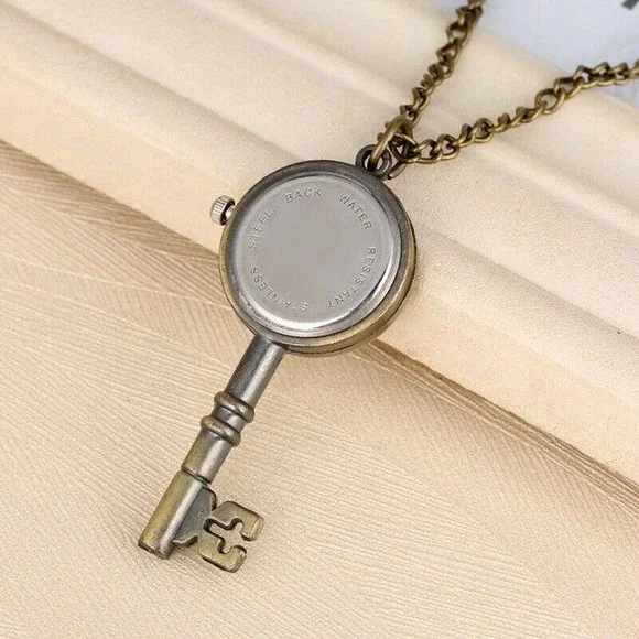 Vintage Style Skeleton Key NEW Pocket Watch Antique Bronze Pendant Necklace - Picture 3 of 4